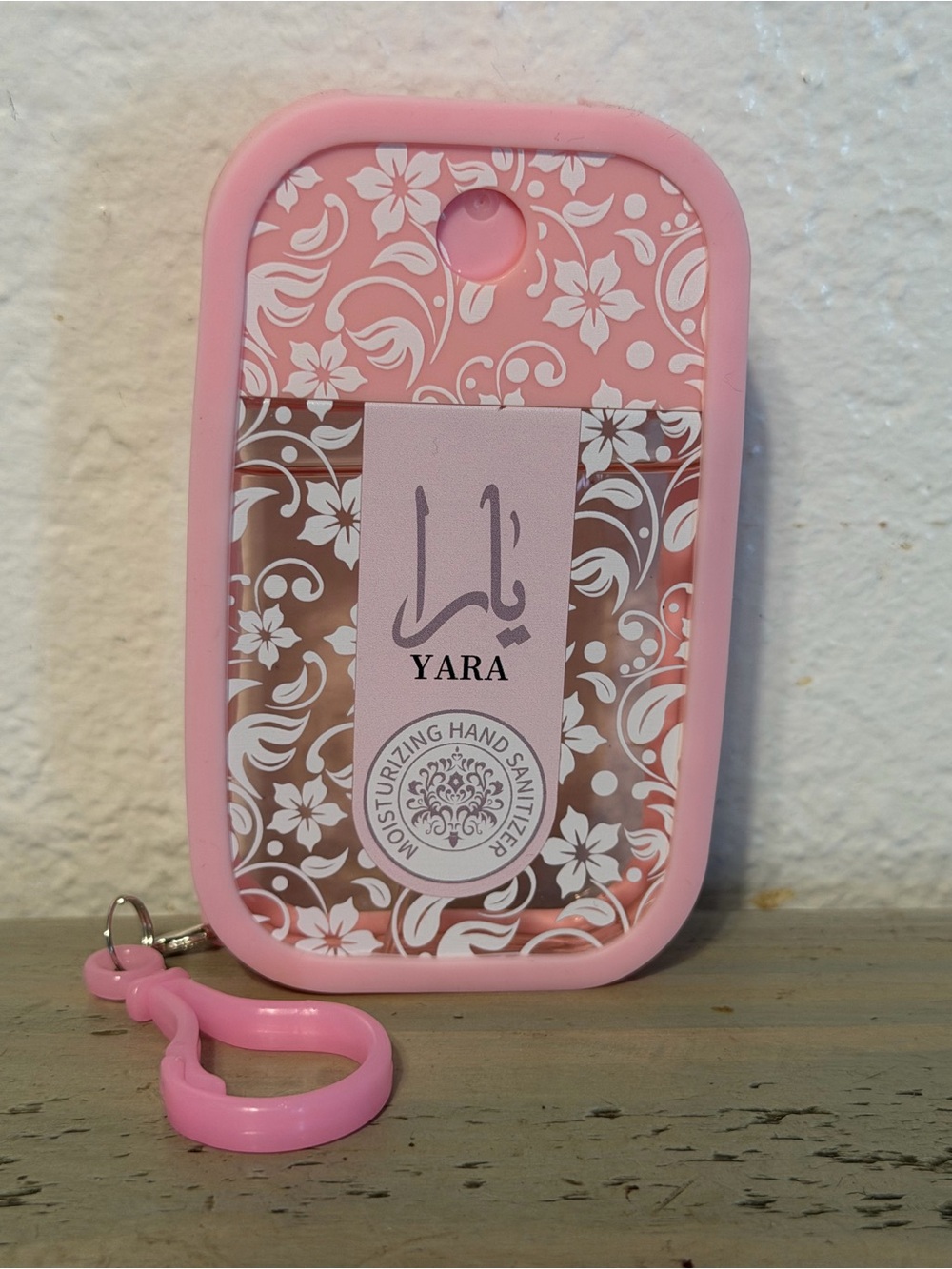 YARA Pink Floral Moisturizing Hand Sanitizer Key Clip